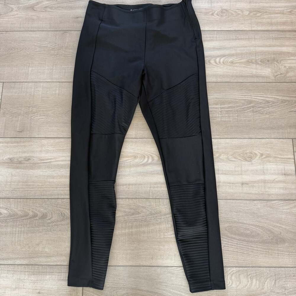 Athleta Womens 6P Black Moto Ribbed Panel High